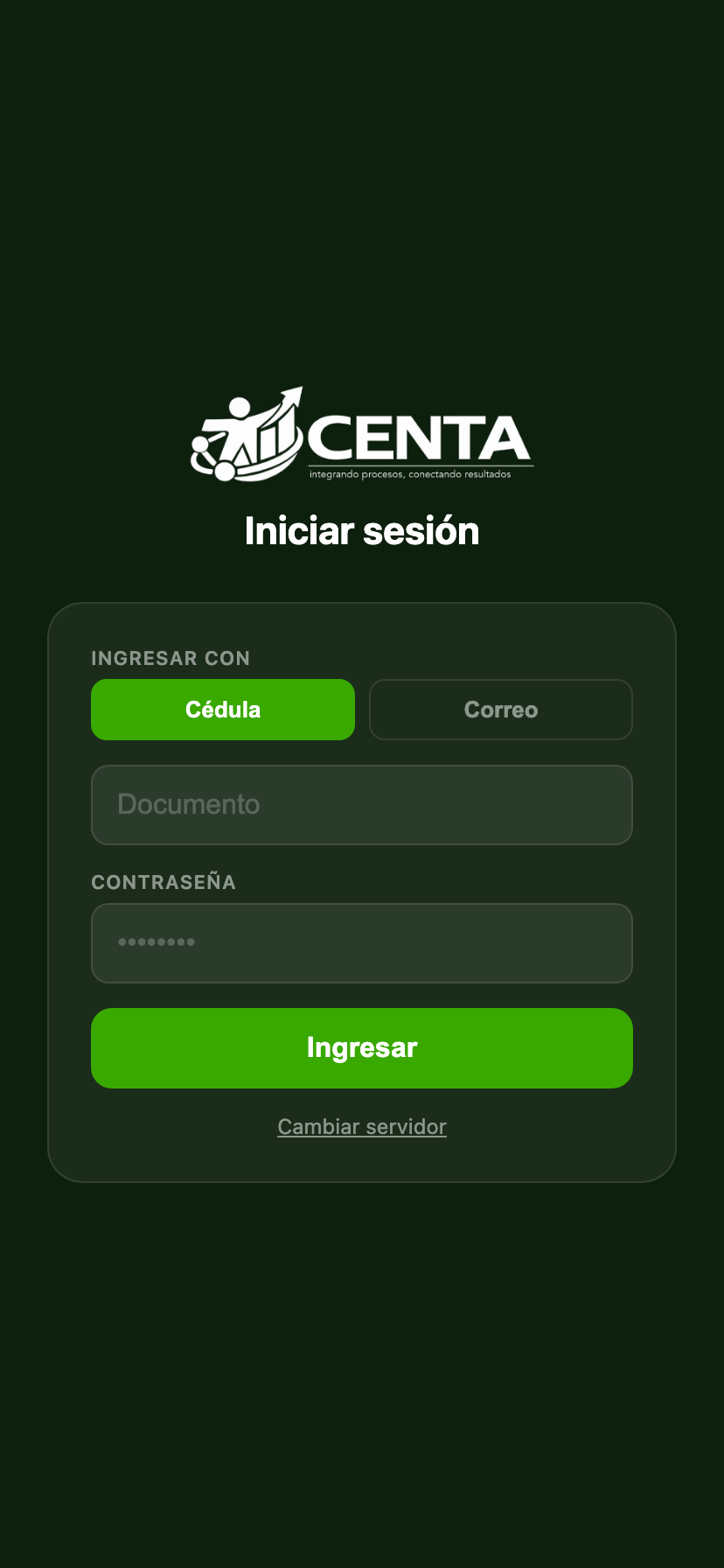 Pantalla de inicio de sesión de CENTA ID